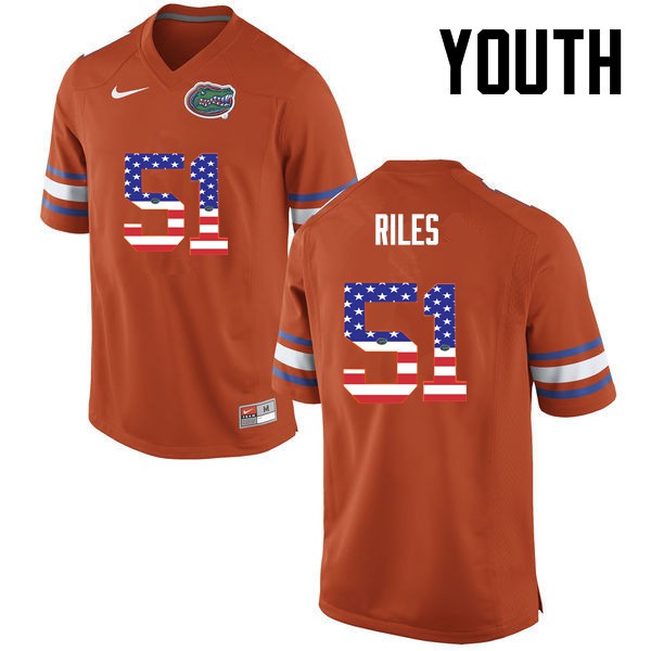 Florida Gators Youth #51 Antonio Riles College Football USA Flag Fashion Orange